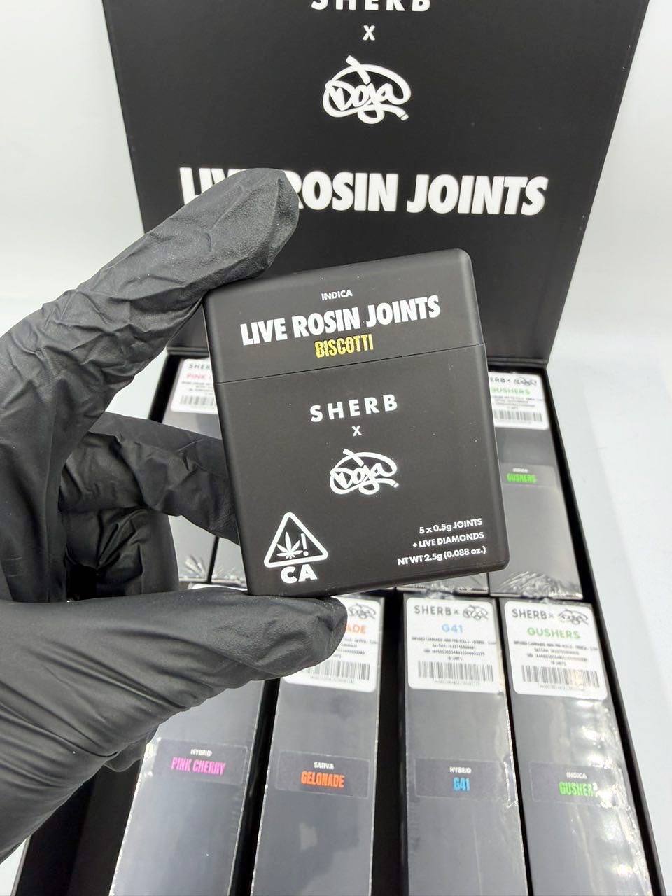 Sherbenski X Doja 5 pack pre rolls with live rosin